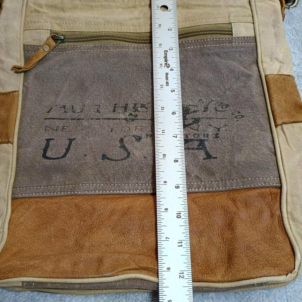 Myra Bag Crossbody Bag Womens Medium Tan Brown Upcycled Canvas Leather Rustic - Picture 8 of 9